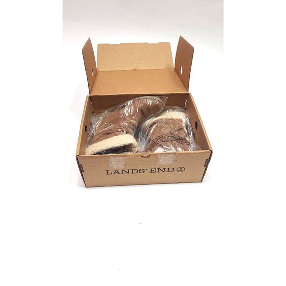 Lands End Charles short cognac brown snow boots women's 8 NIB suede leather - Picture 10 of 11